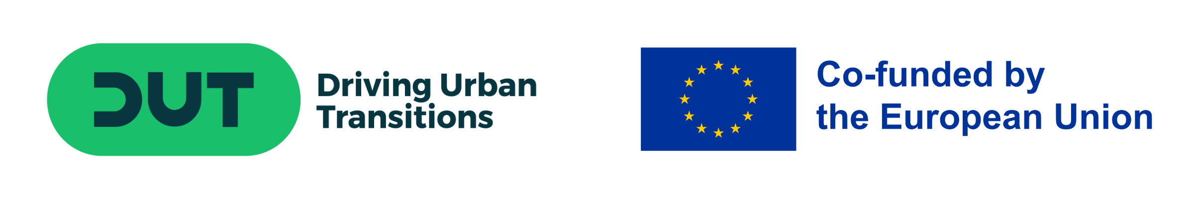 Logotyper som visar Driving Urban Transitions och EU:s logotyp. 